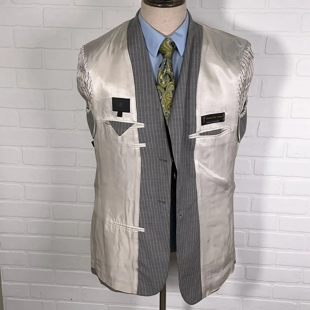 Banana Republic Blazer Men 44R Gray Pinstripe Trabaldo Togna‎ Wool Cashmere